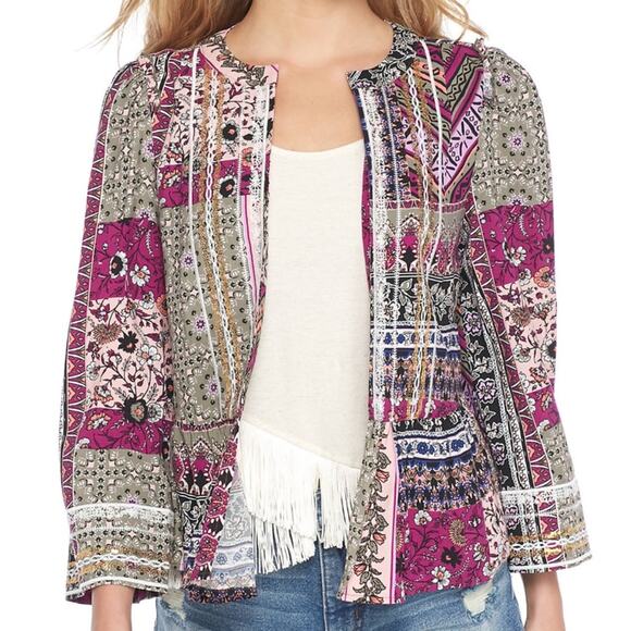 Wonderly Sweaters - Wonderly Multicolor Patchwork Boho Open Front Cardigan Jacket Small